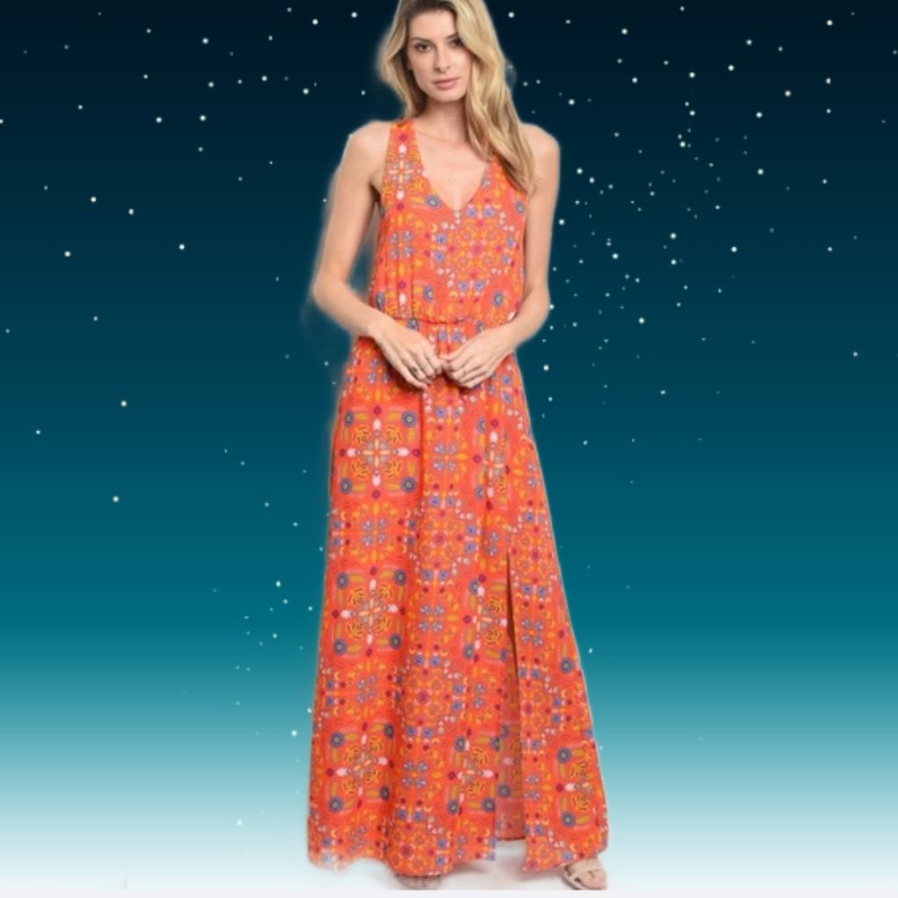 BOHO MAXI Gown ~ Coral Floral Grace